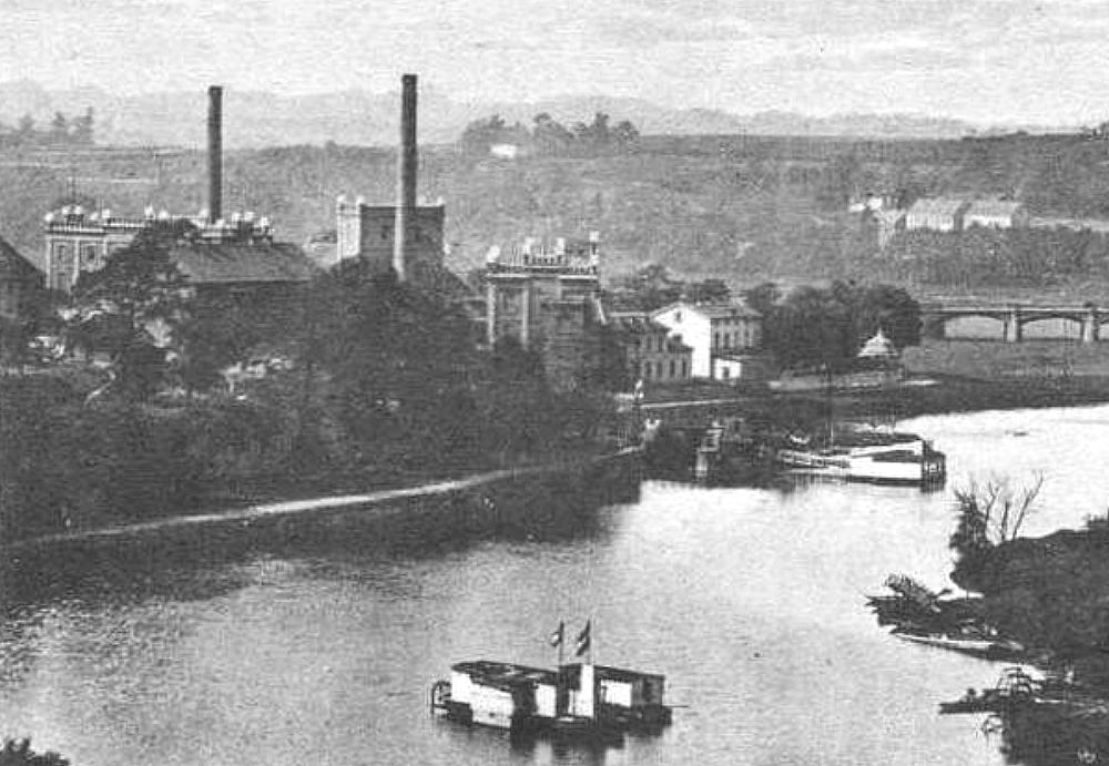 D/NRW/EN/Hattingen/Ruhrufer/SW-AK_Hattingen_Ruhrufer_mit_Ruhrbruecke_rechts_1921_DETAIL