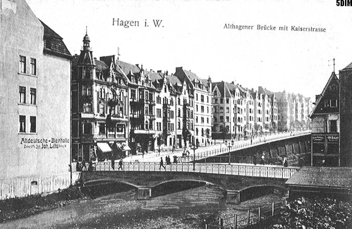 EU/D/NRW/HA/Hagen/AltenhagenerBruecke/SW-AK_EU_D_NW_HA-City_AltenhagenerBruecke_und_Kaiserstrasse_von_Westen_um_1910