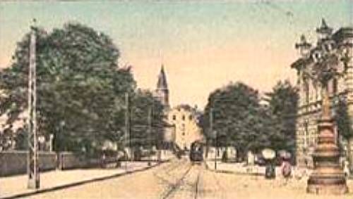 EU/D/NRW/HA/Haspe/Niederhaspe/teilgemalte_Scherz-AK_DETAIL_EU_D_NW_HA-Haspe_KoelnerStrasse_Einmuendung_Haenelstrasse_um_1905