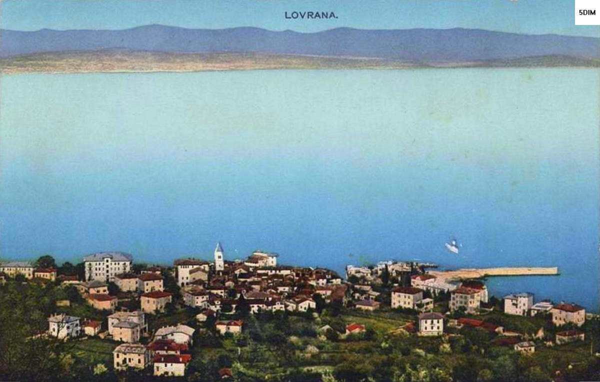 EU/HR/Istrien/Opatijskarivijera/Lovran/colorierte_AK_EU_Istrien_Lovran_Panorama_1913_1200